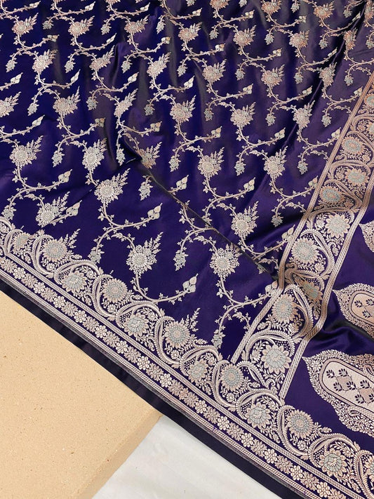 Deep Purple Banarasi Soft Mashru Katan Silk Saree - Baranashe - Deep Purple Banarasi Soft Mashru Katan Silk Saree