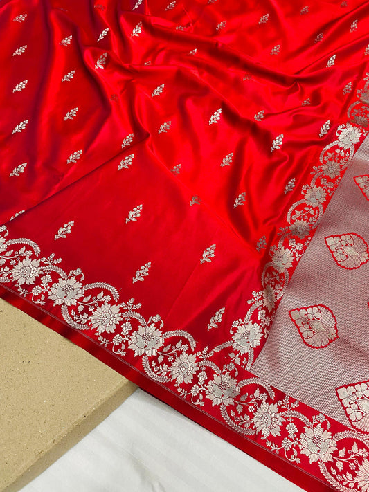 Classic Red Banarasi Soft Mashru Katan Silk Saree - Baranashe - Classic Red Banarasi Soft Mashru Katan Silk Saree