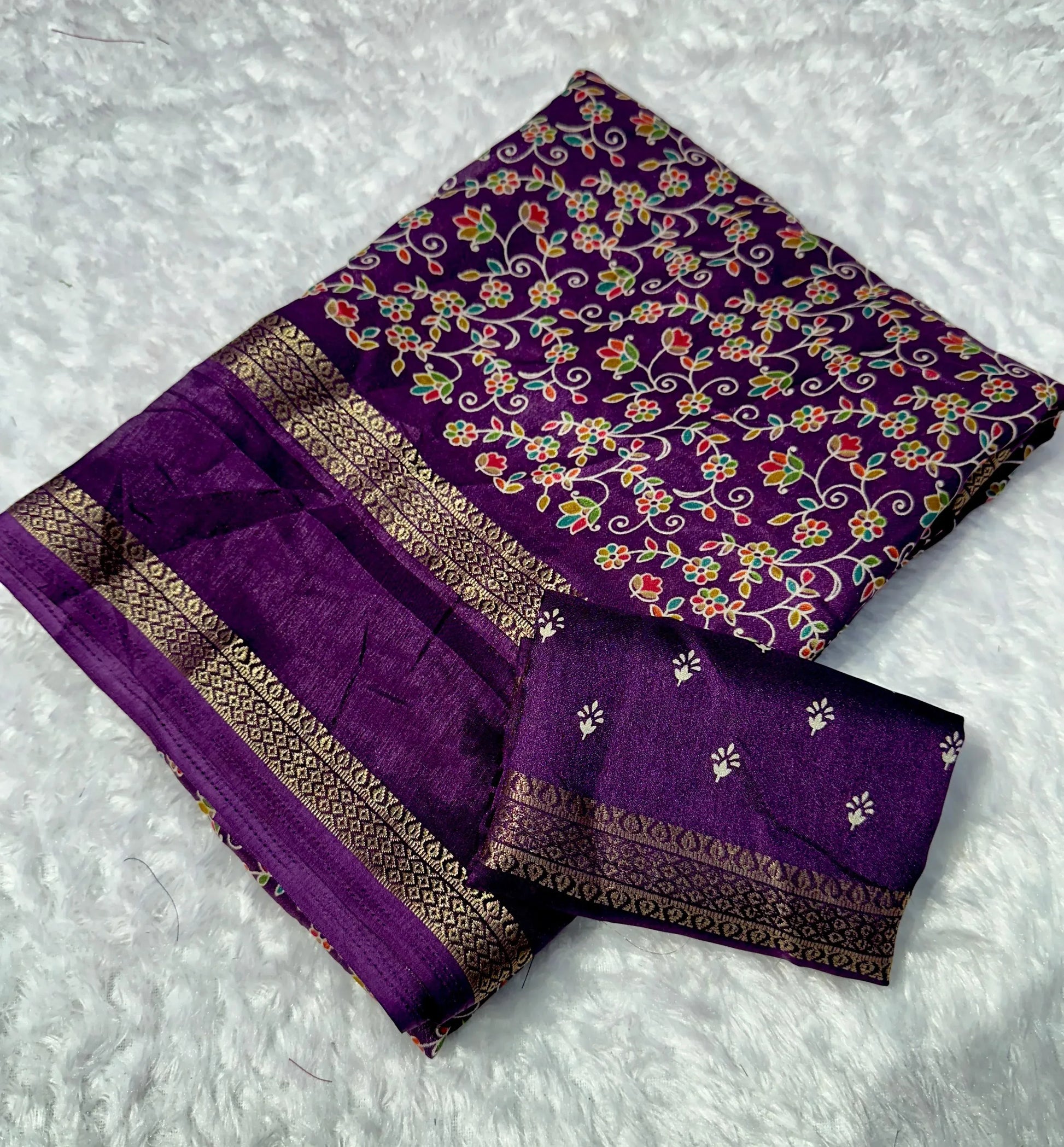 Purple Floral Premium Georgette Saree - Baranashe - Purple Floral Premium Georgette Saree