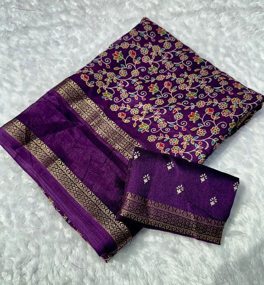 Purple Floral Premium Georgette Saree - Baranashe - Purple Floral Premium Georgette Saree