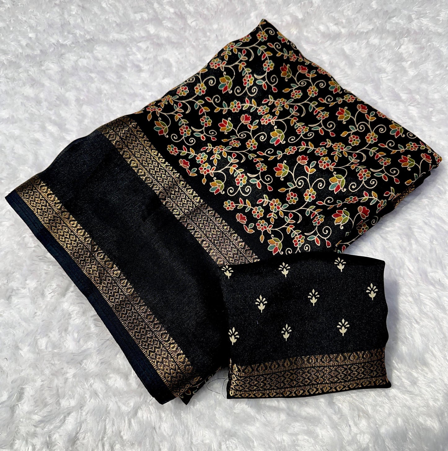 Classic Black Floral Premium Georgette Saree
