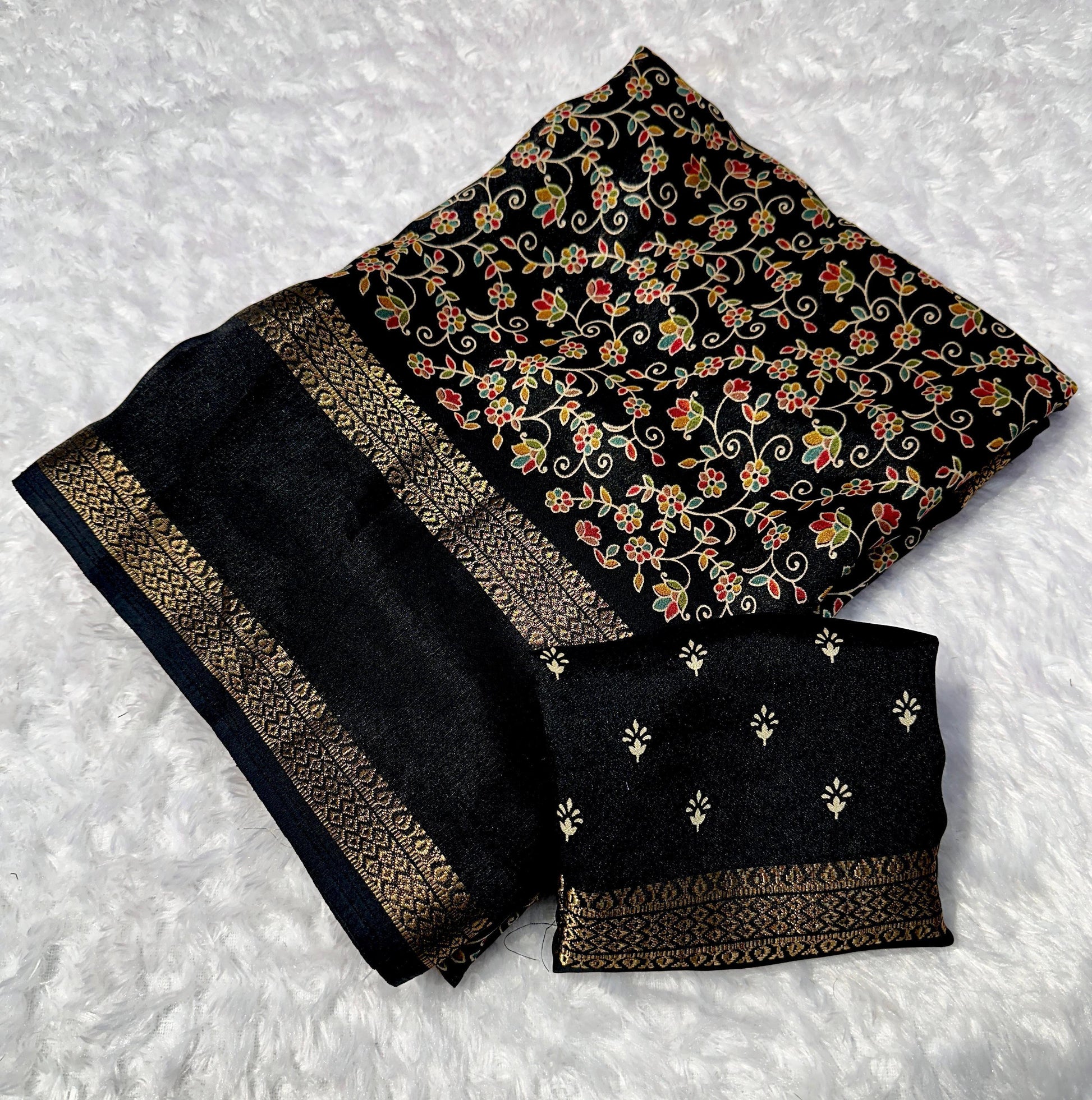 Classic Black Floral Premium Georgette Saree