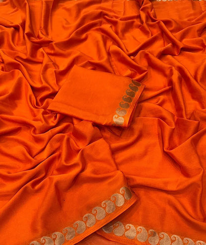 Orange Crepe Georgette Chit Pallu Saree