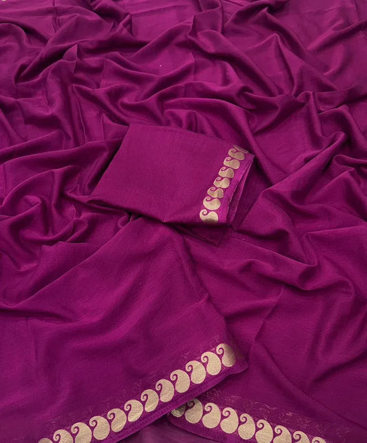 Deep Royal Purple Viscose Crepe Georgette Saree - Baranashe - Deep Royal Purple Viscose Crepe Georgette Saree