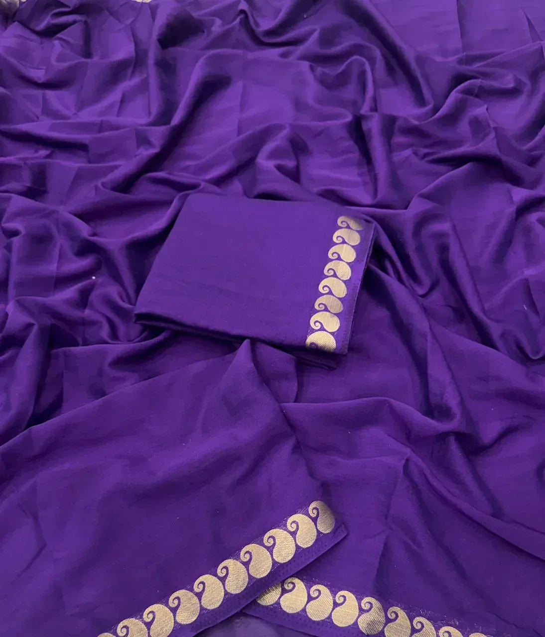 Royal Purple Viscose Crepe Georgette Saree