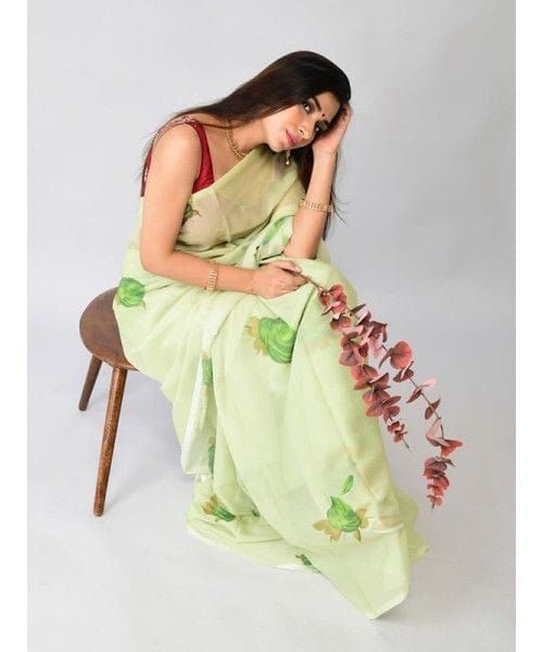 Pista Green Organza Silk Saree with Rich Floral Digital Print