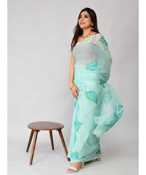 Mint Green Organza Silk Saree with Rich Digital Floral Print