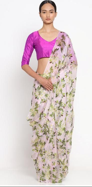 Pastel Floral Digital Print Organza Silk Saree