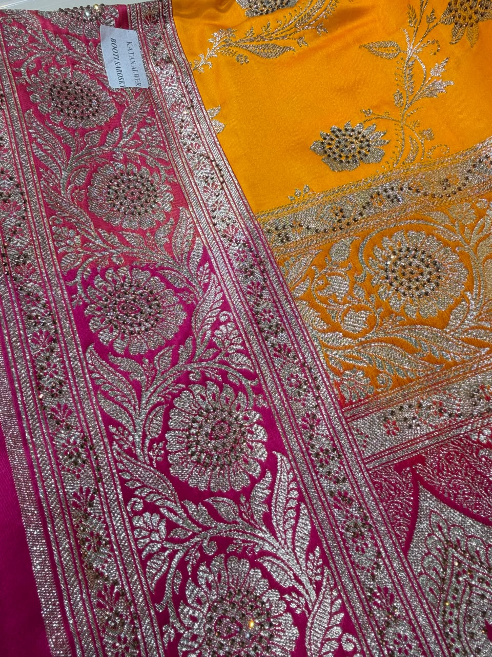 Rajwada Mango & Rani Pink Designer Saree