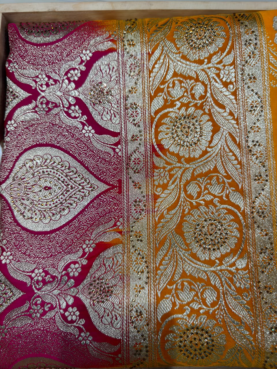 Rajwada Mango & Rani Pink Designer Saree