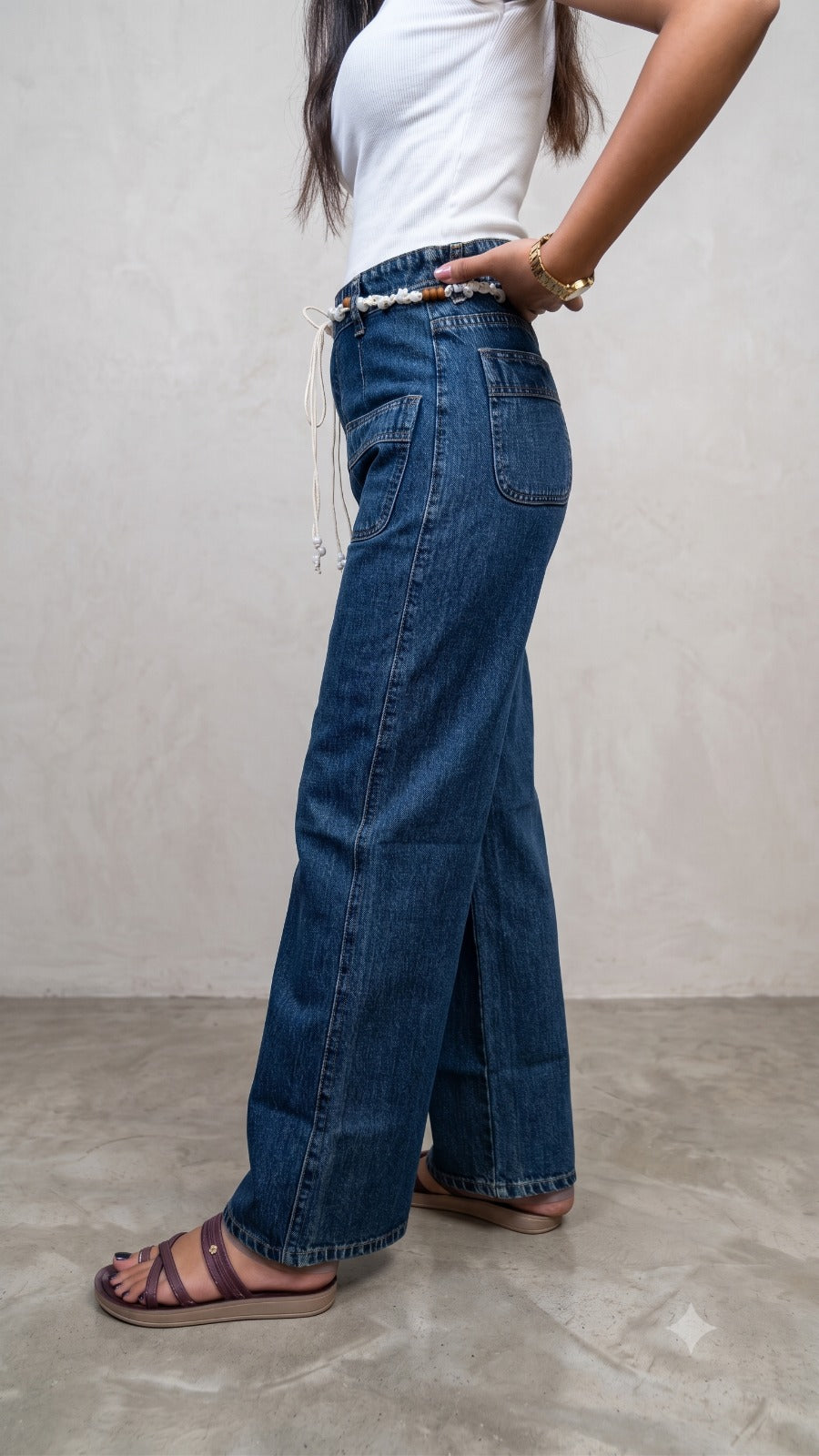 Banarashe High-Waisted Dark Wash Utility Jeans.