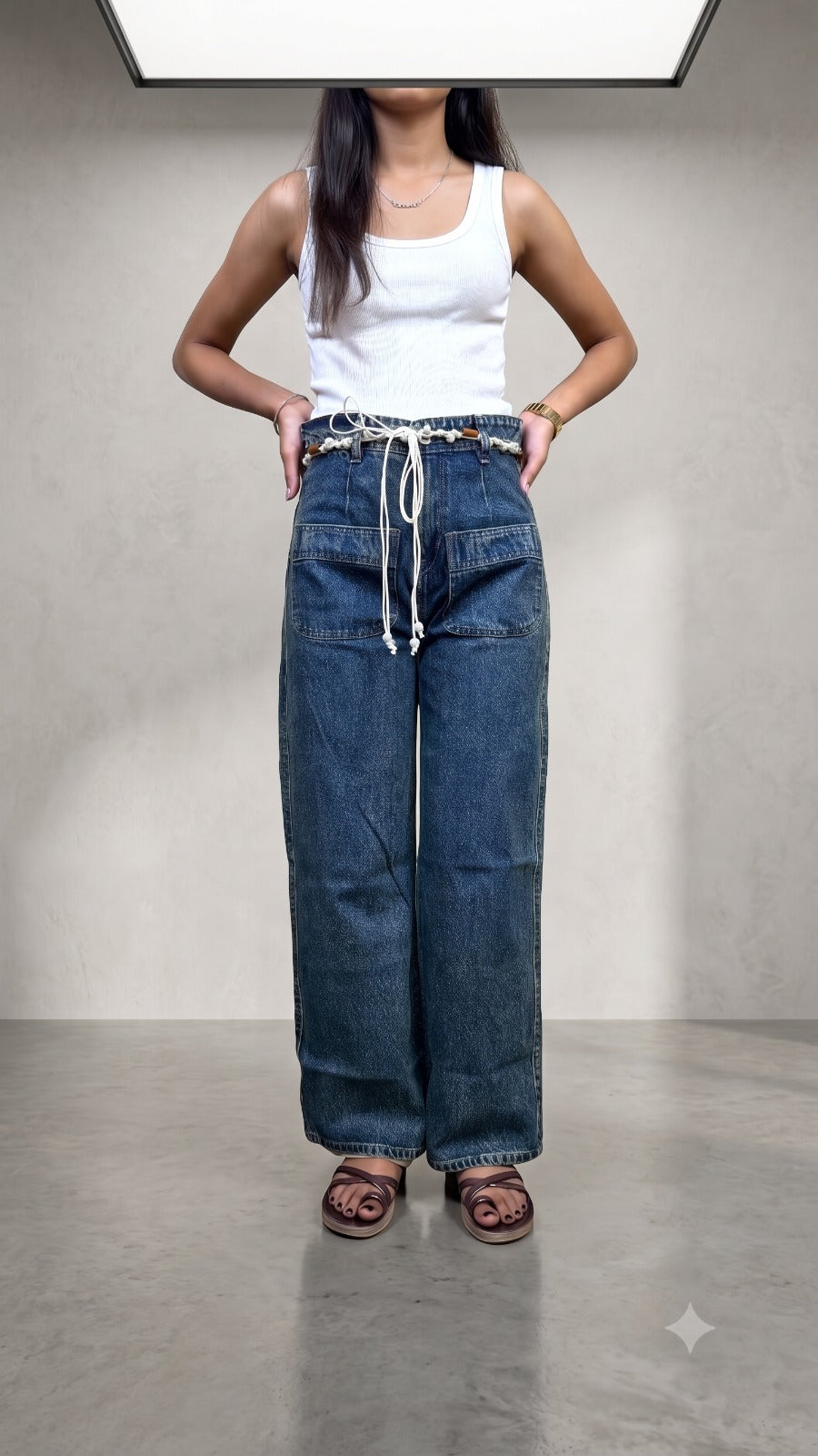 Banarashe High-Waisted Dark Wash Utility Jeans.