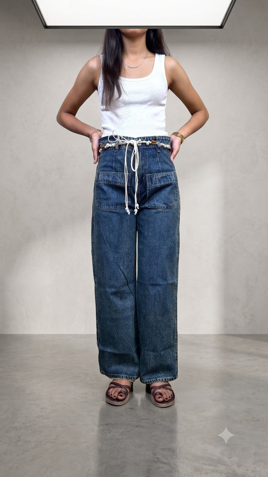 Banarashe High-Waisted Dark Wash Utility Jeans.