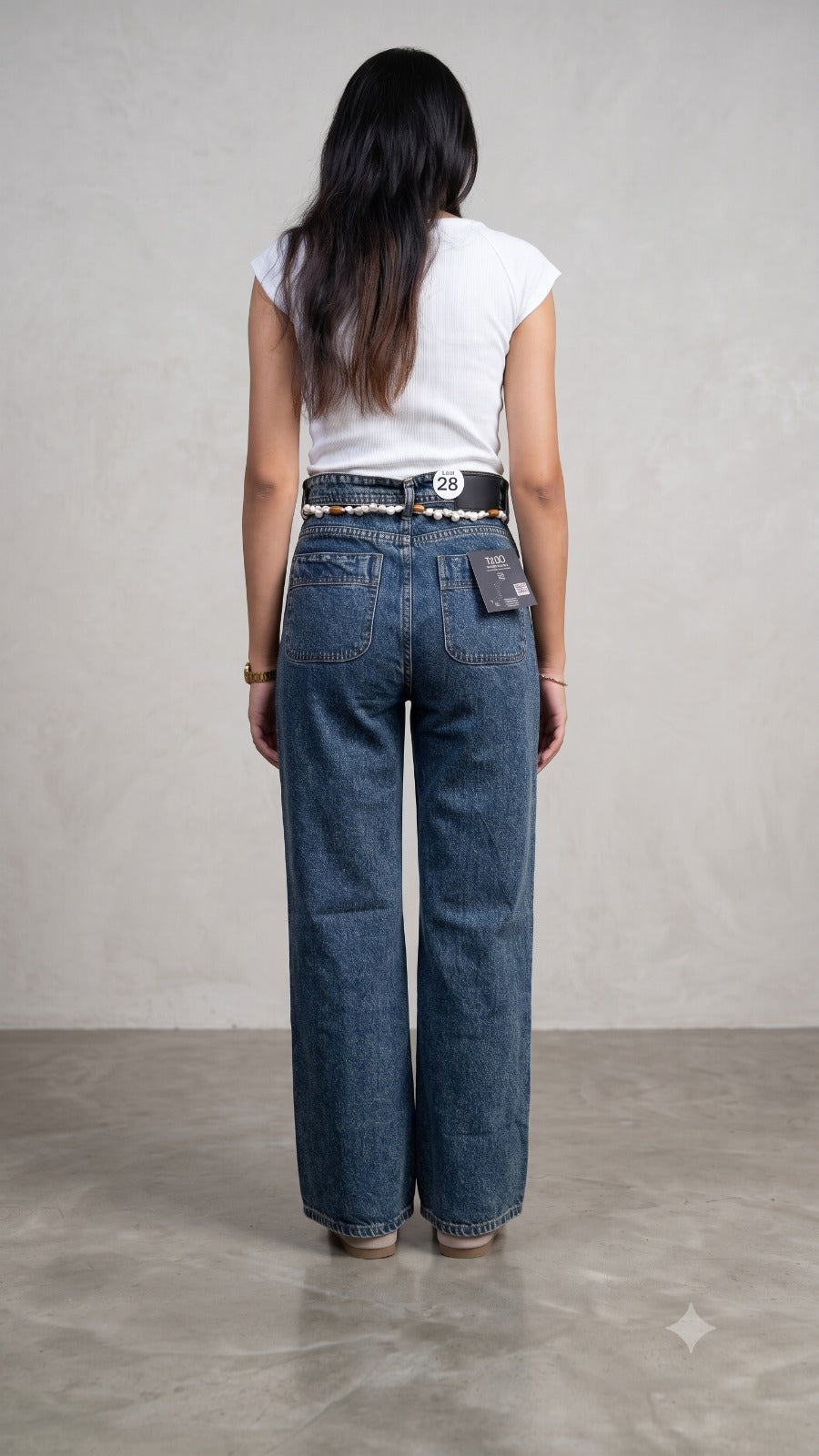 Banarashe High-Waisted Dark Wash Utility Jeans.