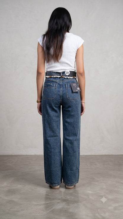 Banarashe High-Waisted Dark Wash Utility Jeans.
