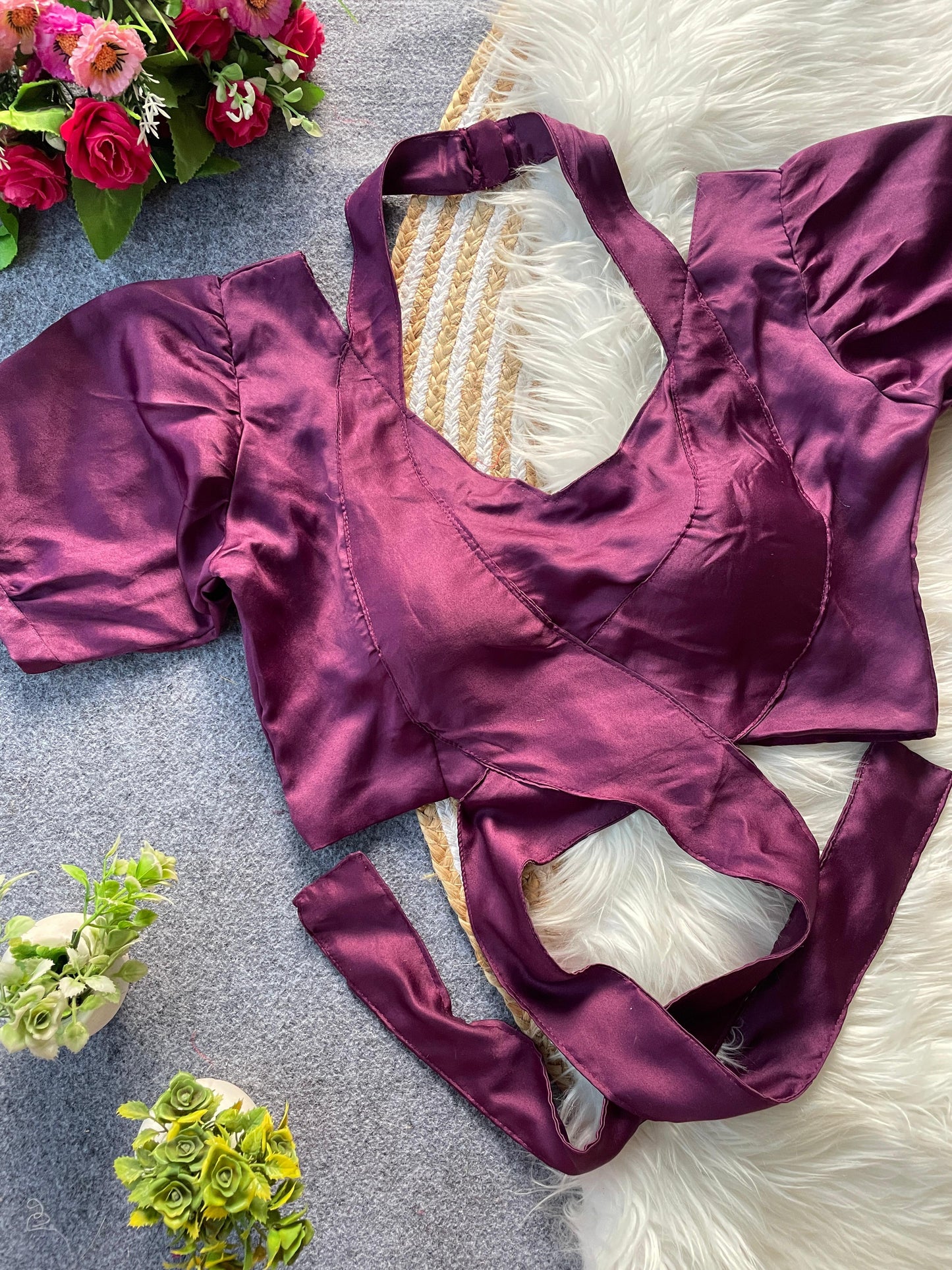 Malai Satin Tie-Up Party Wear Blouse