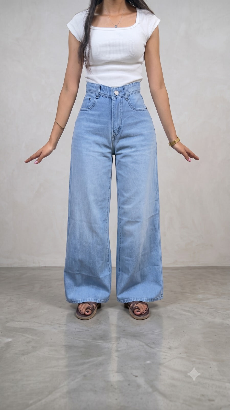 Banarashe High-Waisted Light Blue Wide-Leg Jeans
