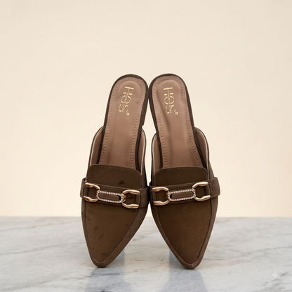 Women’s Brown Pointed Toe Block Heel Mules