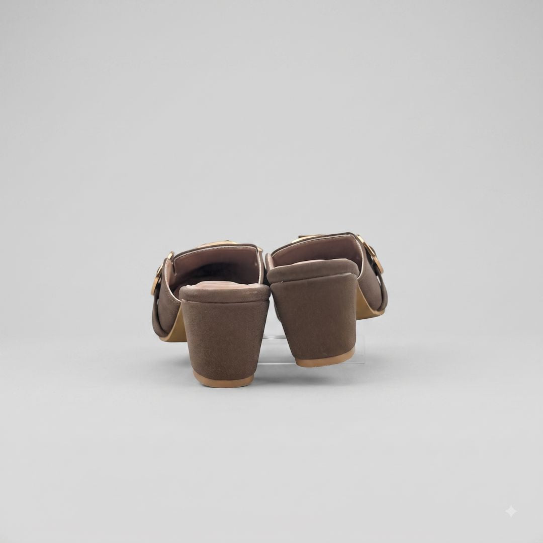 Women’s Brown Pointed Toe Block Heel Mules