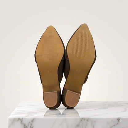 Women’s Brown Pointed Toe Block Heel Mules