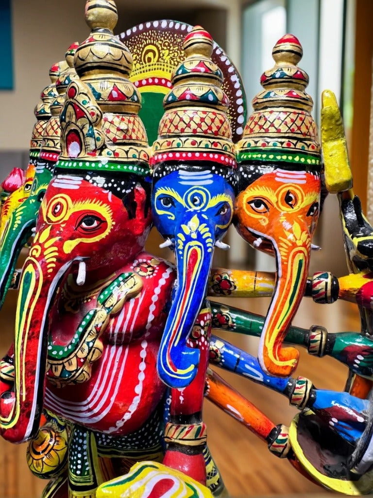 Wooden Multicoloured Panchmukhi Ganpati Idol