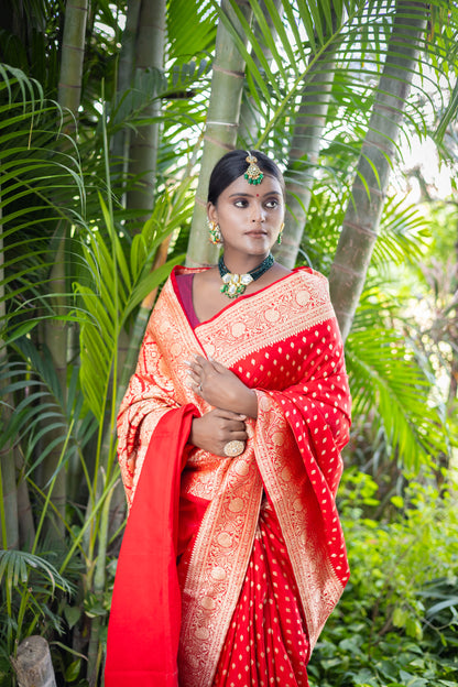 Amrit Royale – Dark Red Banarasi Silk Saree