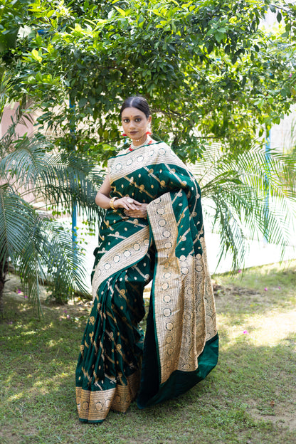Emerald Heritage Banarasi Silk Saree with Grand Gold Zari Weave