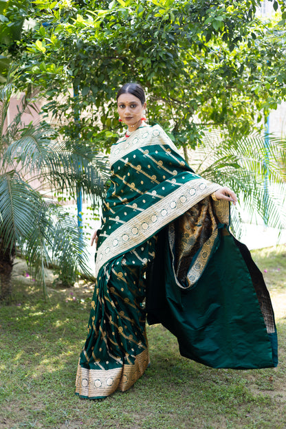 Emerald Heritage Banarasi Silk Saree with Grand Gold Zari Weave