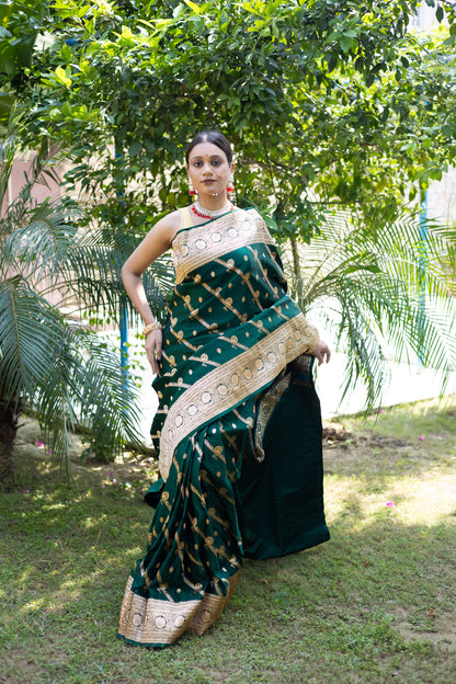 Emerald Heritage Banarasi Silk Saree with Grand Gold Zari Weave