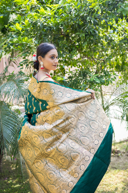 Emerald Heritage Banarasi Silk Saree with Grand Gold Zari Weave