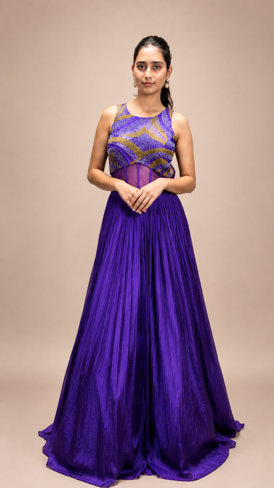 Lavender Embellished Empire Waist A‑Line Chiffon Evening Gown
