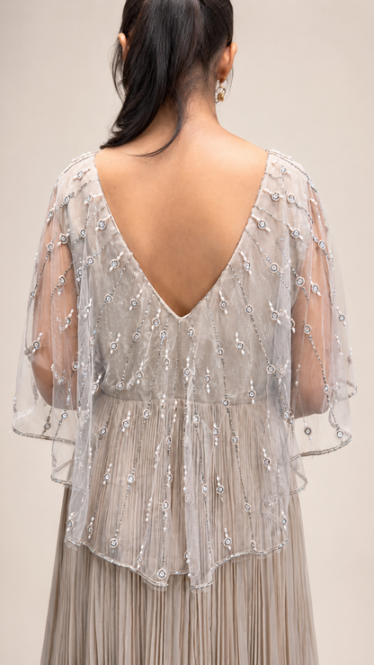 Ivory Hand‑Embroidered Cape Style Anarkali Gown