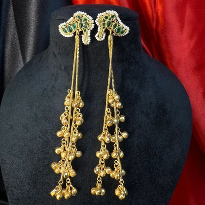 Green Stone Long Kashmiri Tassel Earrings for Women