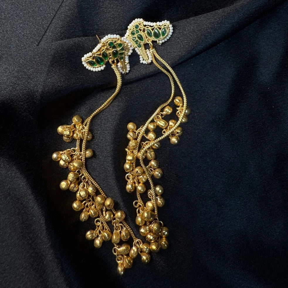 Green Stone Long Kashmiri Tassel Earrings for Women