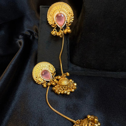 Pink Stone Long Kashmiri Jhumka Earrings for Women