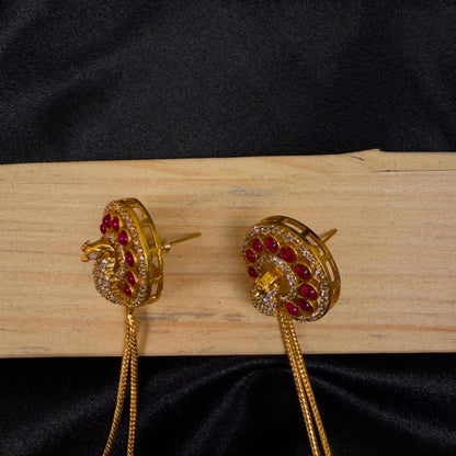 Red Stone Kashmiri Dangler Earrings for Women
