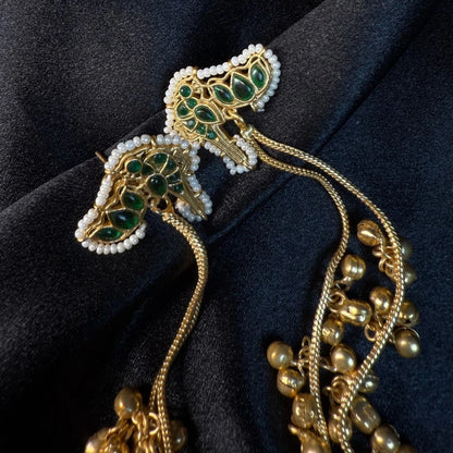Green Stone Long Kashmiri Tassel Earrings for Women