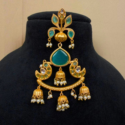 Green Stone Kashmiri Chandbali Earrings for Women