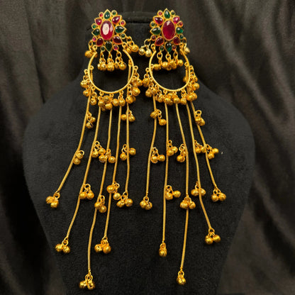 Red & Green Kashmiri Tassel Earrings for Women