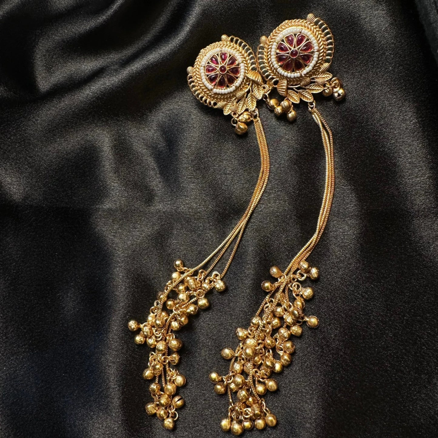 Maroon Stone Kashmiri Dangler Earrings for Women