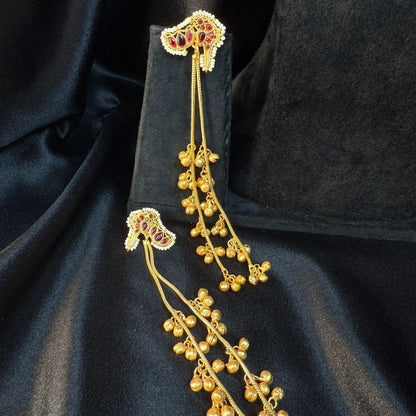Maroon Stone Long Kashmiri Tassel Earrings for Women