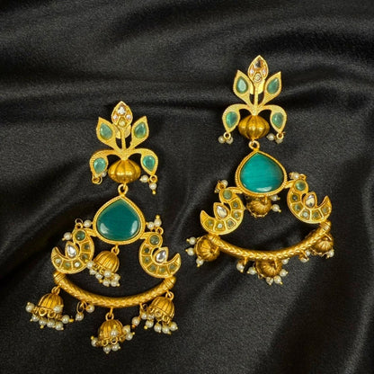 Green Stone Kashmiri Chandbali Earrings for Women