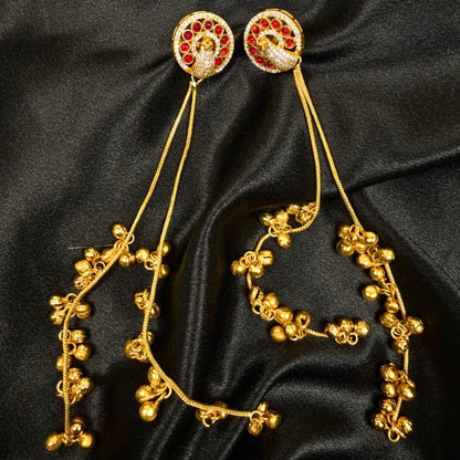 Red Stone Kashmiri Dangler Earrings for Women