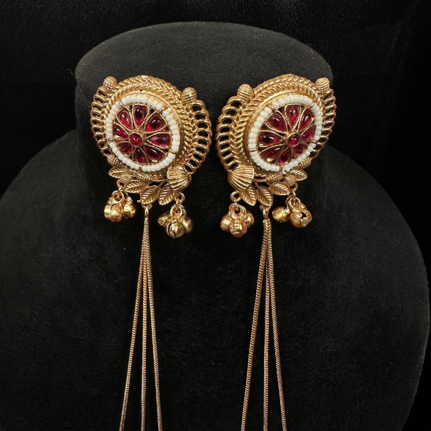Maroon Stone Kashmiri Dangler Earrings for Women