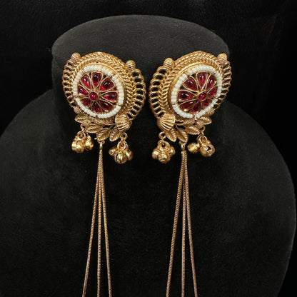 Maroon Stone Kashmiri Dangler Earrings for Women