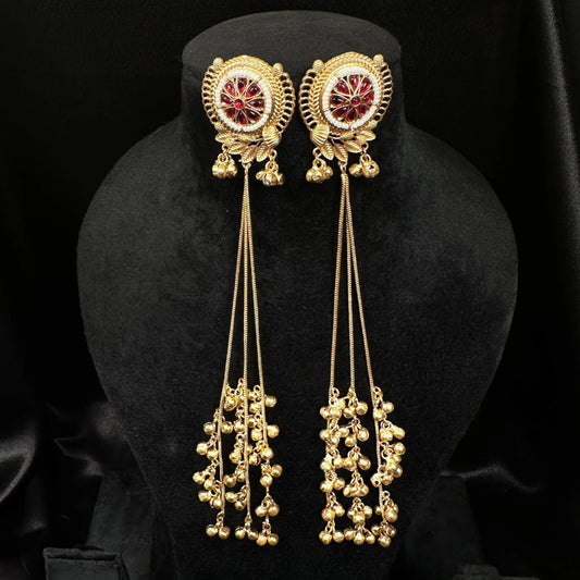Maroon Stone Kashmiri Dangler Earrings for Women