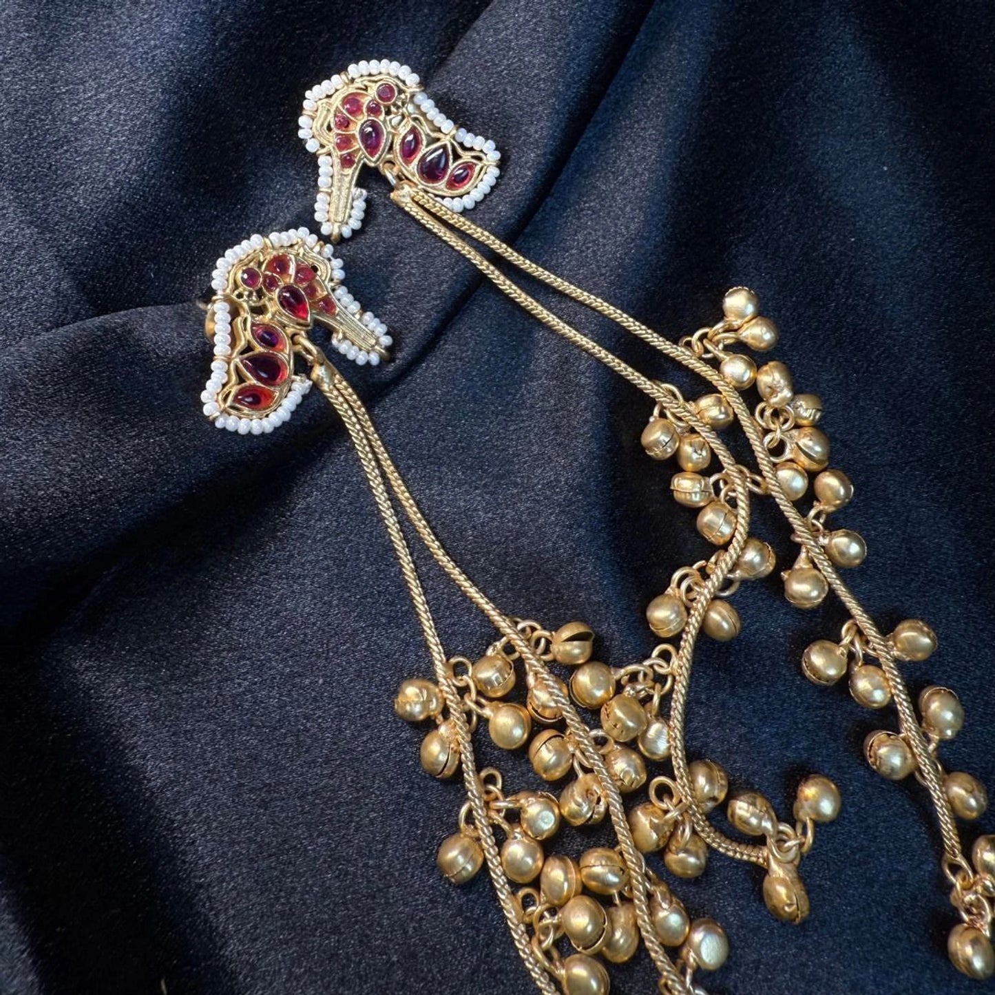 Maroon Stone Long Kashmiri Tassel Earrings for Women