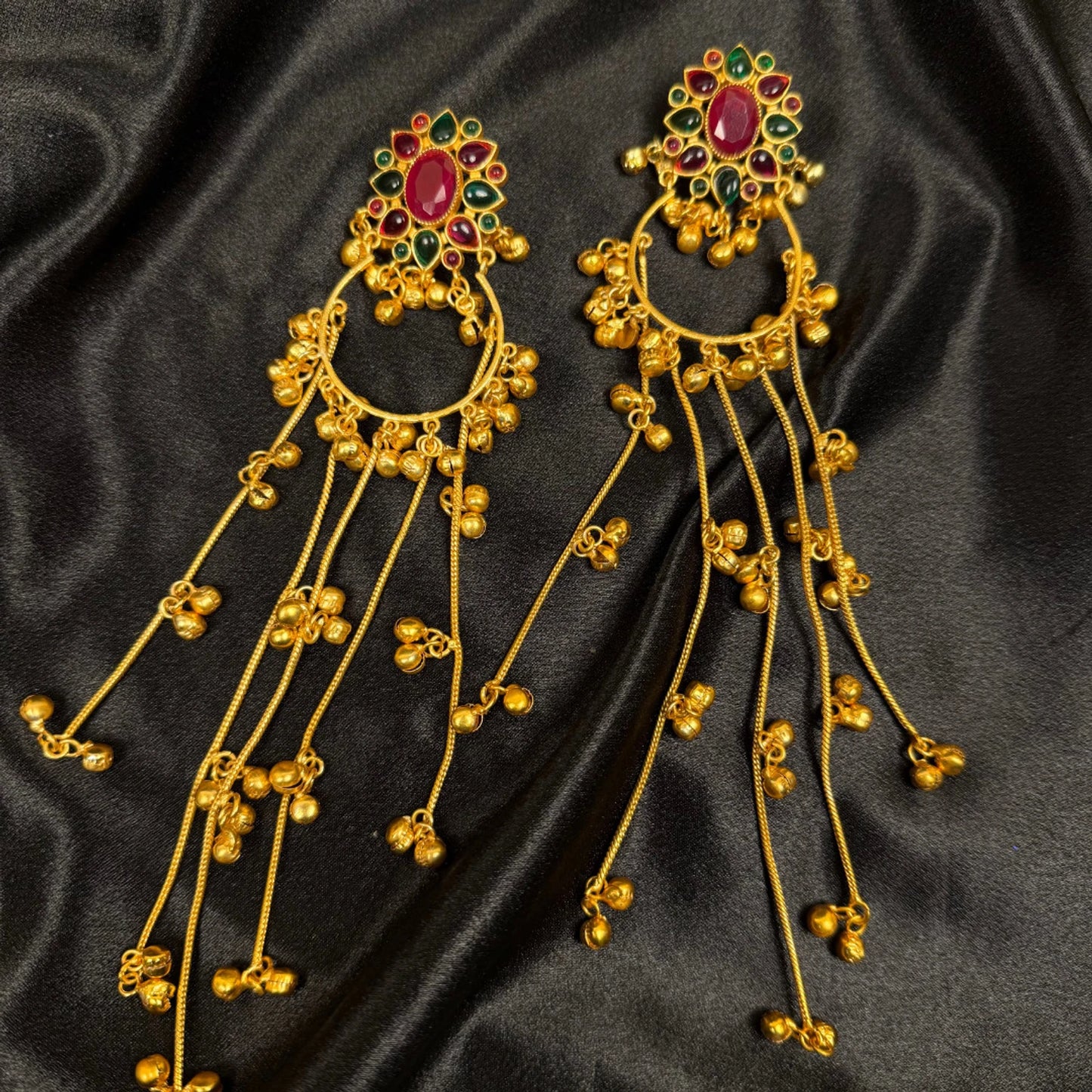 Red & Green Kashmiri Tassel Earrings for Women