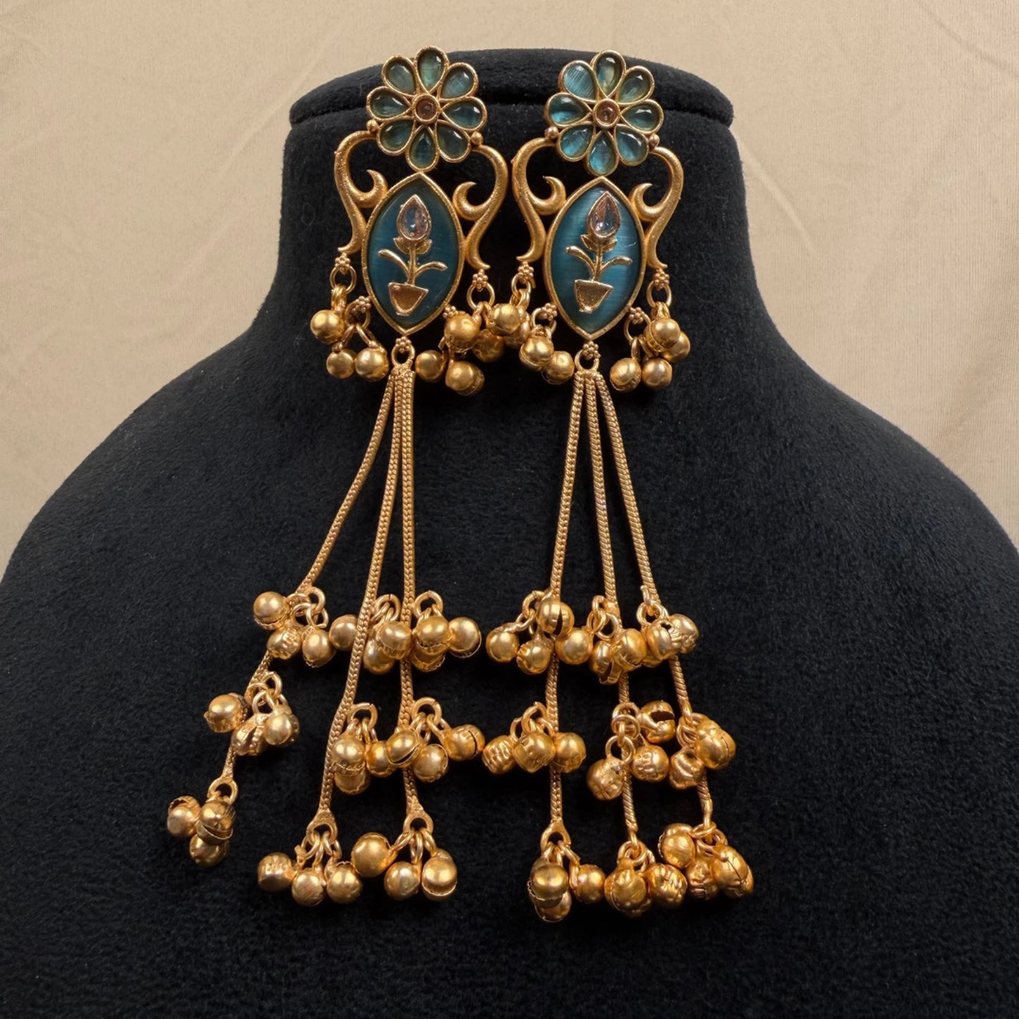 Blue Stone Kashmiri Dangler Earrings for Women
