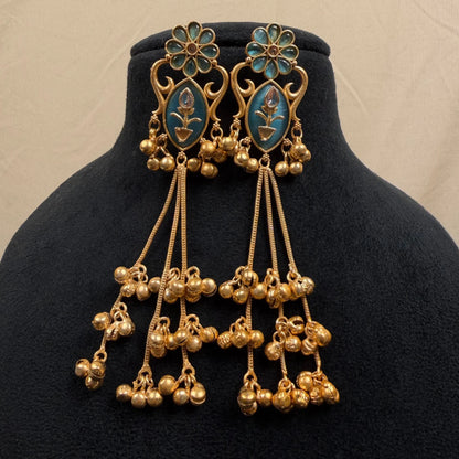 Blue Stone Kashmiri Dangler Earrings for Women